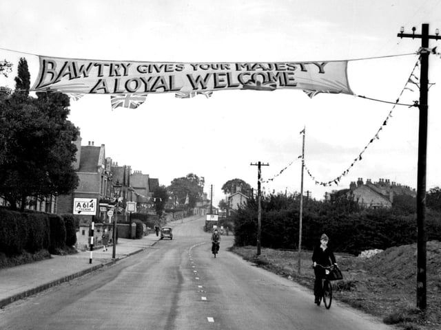 This large banner erected in Station Road at Bawtry was there to greet Her Majesty The Queen as she left Bawtry station by car on her journey to Doncaster