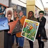 Richard Appleby, Terry Chipp, Marcia White, Maia Weerdmeester, Tracey Moore, Chinwe Russell and Becky Rydel, pictured outside the unit at Waterdale which artists are crowdfunding to refurbish so it can be converted it into a commercial Art Gallery. Picture: NDFP-03-03-20-ArtGalleryProject 1-NMSY