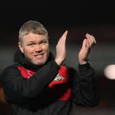 Doncaster Rovers boss Grant McCann celebrates the win over Accrington Stanley in the FA Cup.