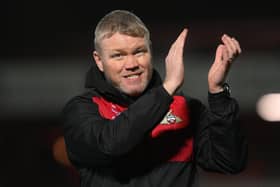 Doncaster Rovers boss Grant McCann celebrates the win over Accrington Stanley in the FA Cup.