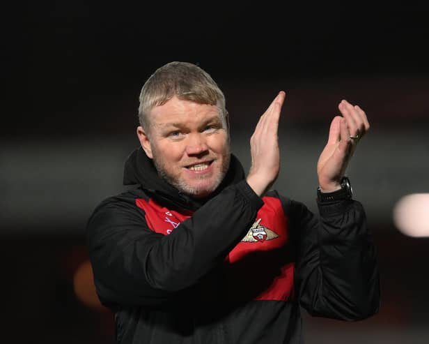 Doncaster Rovers boss Grant McCann celebrates the win over Accrington Stanley in the FA Cup.