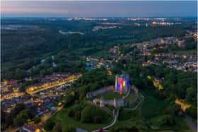 Conisbrough Castle was lit up in red, white and blue for the Jubilee weekend. (Photo: English Heritage/Conisbrough Castle).