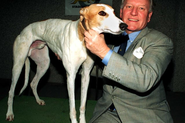 Pictured is the Racing Director at Owlerton Stadium Jon Carter with greyhound 'Ahnid Knight' in 1997