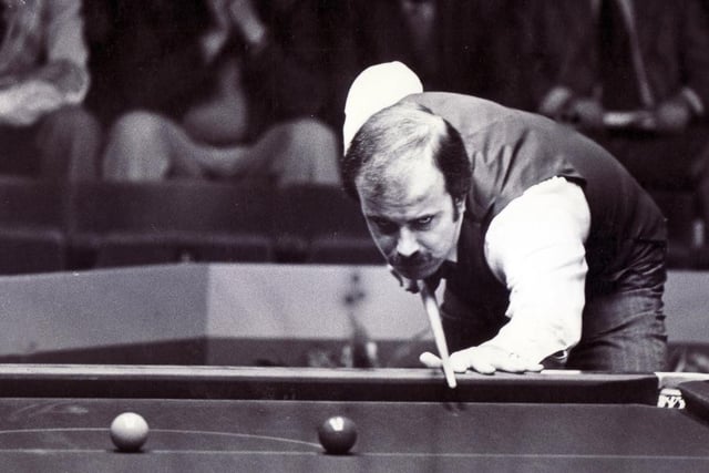 Willie Thorne competing at the Snooker Worlds at the Sheffield Crucible in 1980.