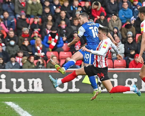 Tommy Rowe drills in Rovers' second goal at Sunderland. Picture: Andrew Roe/AHPIX
