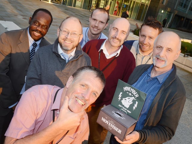 Doncaster Councils public health team pictured l-r Andy Collins, Steve Presley, Nick Germain, Tony Baxter, Andy Maddison, Alan Lowther and Victor Joseph embraced their moustaches in 2013