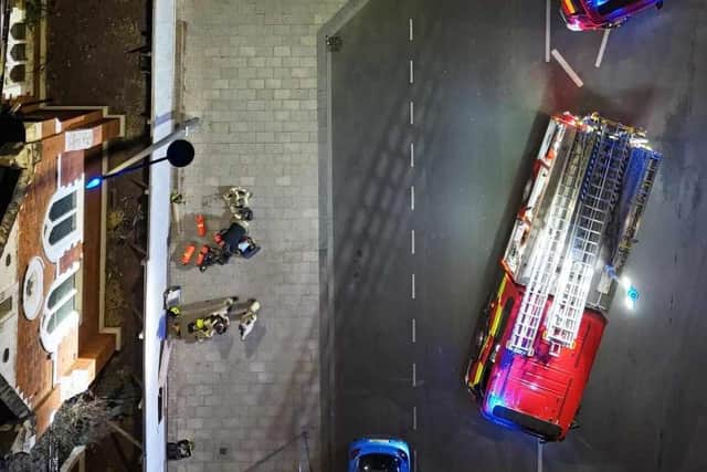 Drone footage captured fire crews at the former Diamond Live Lounge in Wood Street. (Photo/video: Chris Brown).