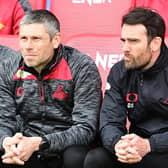Doncaster boss Danny Schofield (right) pictured with goalkeeper coach Ian Bennett.