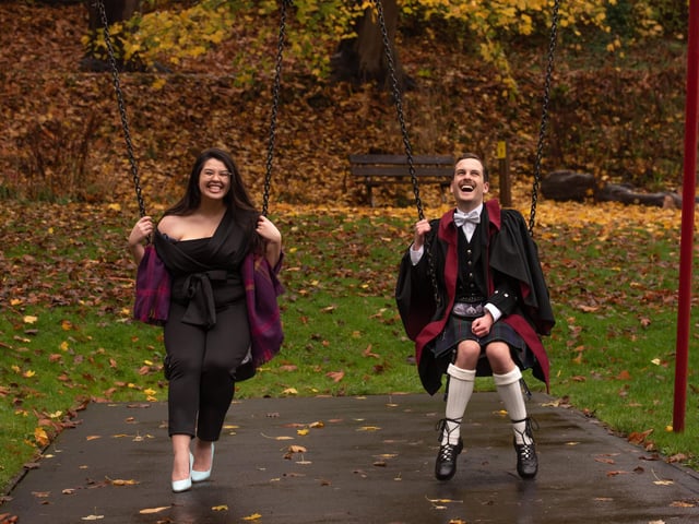 At the Lade Braes, St Andrews
Sophia Eve Rink (Canada, graduating with an MLitt in English) and Thomas Reid
As a marker of this unique and challenging period, we wanted to celebrate the essence of the St Andrews graduate during these unprecedented times. By recording their thoughts on life in 'the bubble' and beyond, we hoped, in a small way, to capture the spirit of our Saints of 2020. In a collaboration with graduating English Masters student Sophia Eve Rink, who came up with the theme of Reflections, we invited seven students still in the area to take part in a socially distanced outdoors photoshoot, in a location that was important to them.