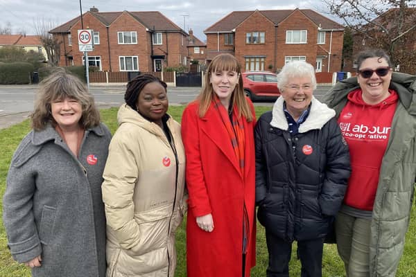 Deputy Prime Minister Angela Rayner during her visit to Doncaster. She is pictured wit councillors Jane Kidd,  Emma Muddiman-Rawlins and Yetunde Elebuibon and Mayor Ros Jones