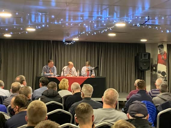 Gavin Baldwin, David Blunt and Terry Bramall answer supporters' questions at Meet The Owners