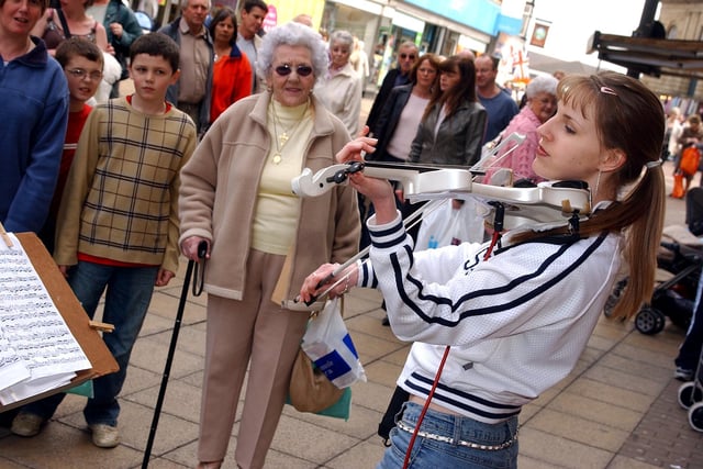 Belton teenager Alex Parker, aged 16, entertained shoppers in Doncaster with her violin playing in 2005