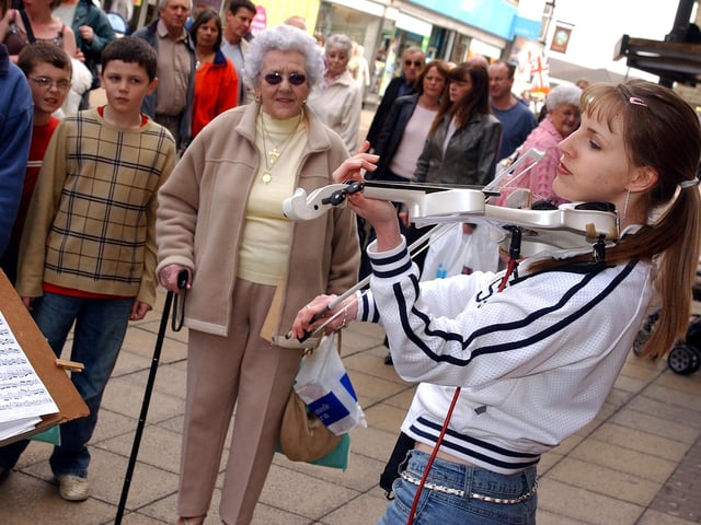 Belton teenager Alex Parker, aged 16, entertained shoppers in Doncaster with her violin playing in 2005