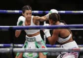 Terri Harper fights Natasha Jonas for the WBC and IBO World super featherweight titles back in 2020. Photo courtesy of Mark Robinson/Matchroom Boxing.