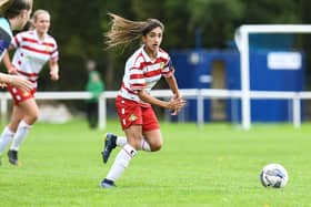 Nadia Khan in action for Doncaster Rovers Belles against Merseyrail on Sunday. Photo: Liam Ford/AHPIX LTD.