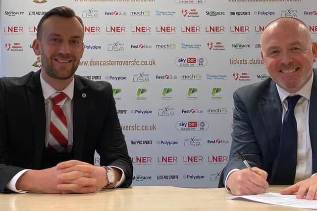 Club Doncaster chief commercial officer Jon Warburton and Eco-Power's Louis Calders