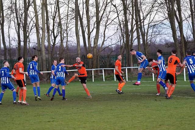 Action from Club Thorne Colliery’s dramatic win over Harworth Colliery. Photo: John Mushet