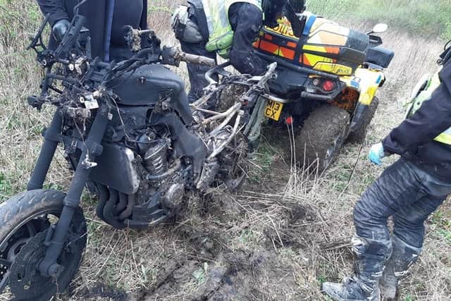 Police recovered the burnt out bike after a struggle in Doncaster.