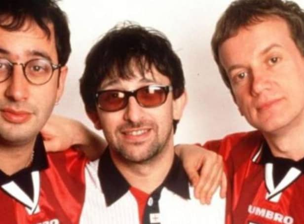 Ian Broudie (centre) of the Lightning Seeds, pictured with David Baddiel and Frank Skinner in 1996, is coming to Askern Music Festival.