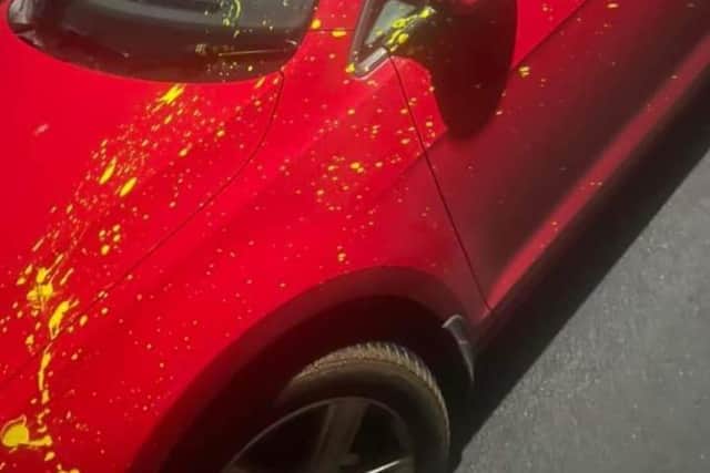 A car was splattered with yellow paint in a Doncaster vandal attack.
