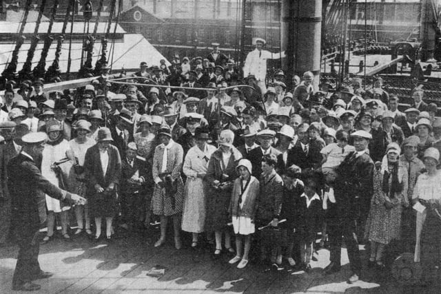 The first visitors to tour HMS Victory after she was brought back to the state she was in at Trafalgar July 17, 1928.