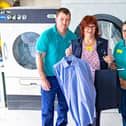 Paul Hallas, Laundry Assistant; Janet Hodgkins, Laundry Supervisor; and Jenny Evans, Laundry Assistant.