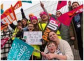 Pupils and families joined the demo outside the Doncaster school.
