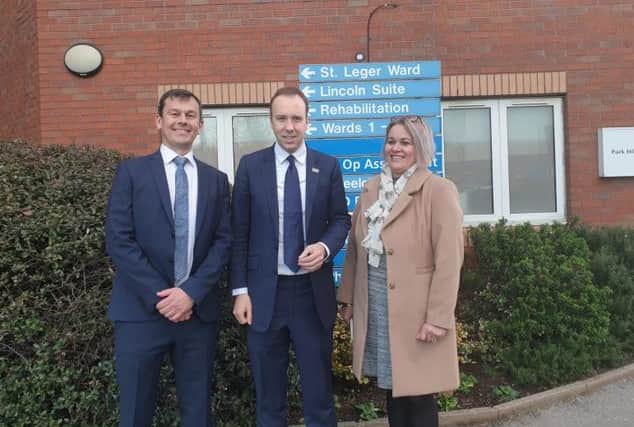 The borough had seemed to be in the running for a new site to replace the 100-plus year old Doncaster Royal Infirmary, especially after Health Secretary Matt Hancock (centre) visited the site at the request of Don Valley MP Nick Fletcher.