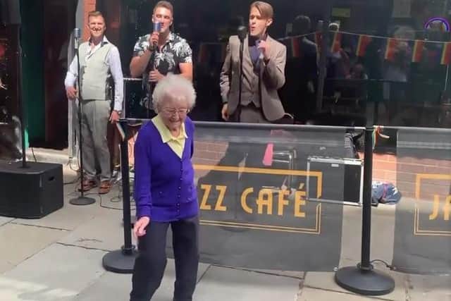 Nan enjoys The Bowkers at Doncaster Pride