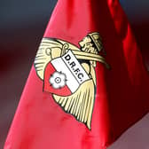 DONCASTER, ENGLAND - MAY 09: A detailed view of a Doncaster Rovers corner flag during the Sky Bet League One match between Doncaster Rovers and Peterborough United at Keepmoat Stadium on May 09, 2021 in Doncaster, England. (Photo by George Wood/Getty Images)
