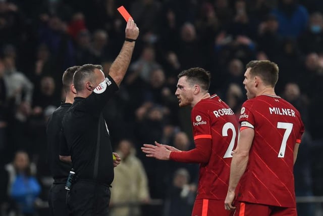 Total yellow cards = 31, straight-red cards = 1 (Andrew Robertson), second-booking red cards = 0, discipline points total = 36