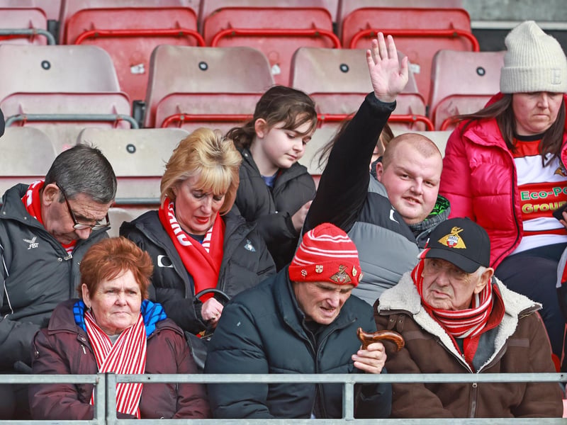 Some of the Doncaster Rovers fans who watched the 2-0 win at Crawley Town.
