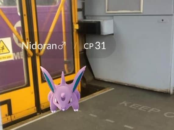 A "Nidoran" Pokemon hops on board a train In Doncaster. (Photo: Laura Wraith).