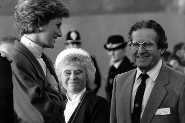 Princess Diana shares a joke with then Doncaster Council leader Gordon Gallimore.