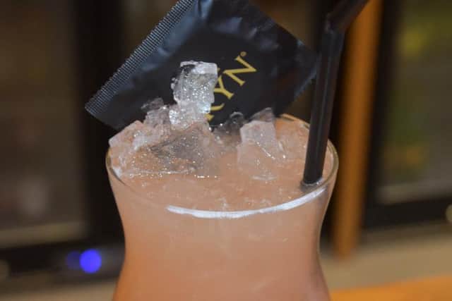 The cocktail complete with free condom.