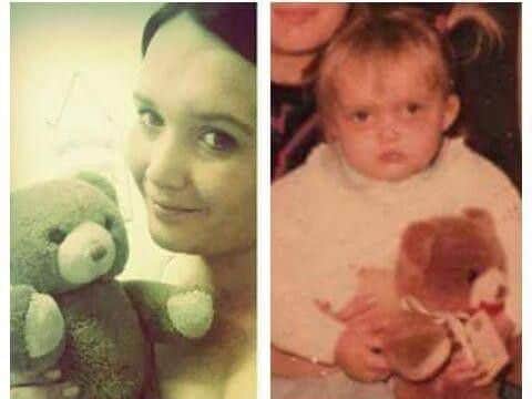 Stacey with her teddy bear Rosso which was presented to her after the accident.