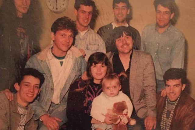 The rescuers with Stacey and her parents in 1988.