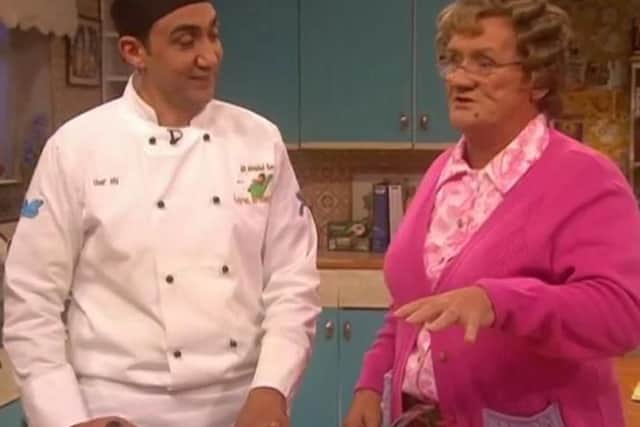 Chef Aly Mahmoud with Mrs Brown star Brendan O'Carroll. (Photo: BBC).