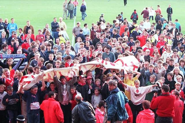 Doncaster Rovers fans protest during the 1997-98 season.