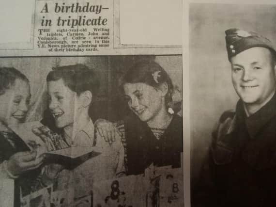 The Wellings triplets Carmen, John and Veronica and soldier James Wellings.