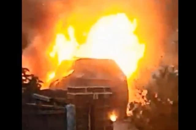 The car goes up in flames in Rossington. (Photo and video: Dominic Jeffrey).
