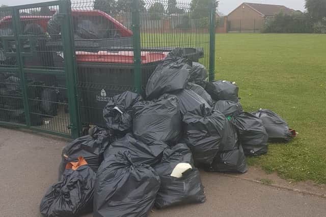 The pile of bags discovered by parents at Doncaster's Kingfisher Primary School.