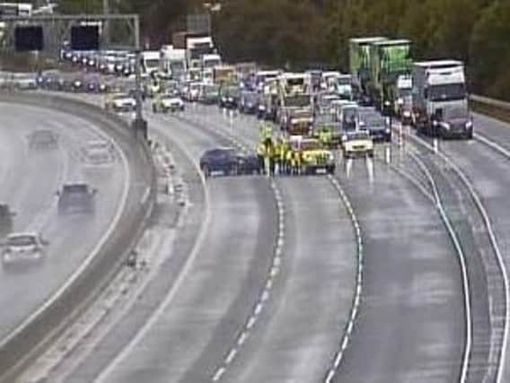 The scene on the M1, following a multi-vehicle crash earlier this afternoon