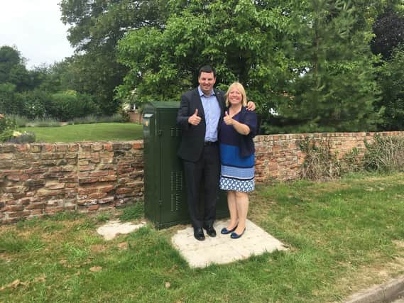 Andrew Percy MP with Julie Reed supporting superfast Broadband in the Isle of Axholme