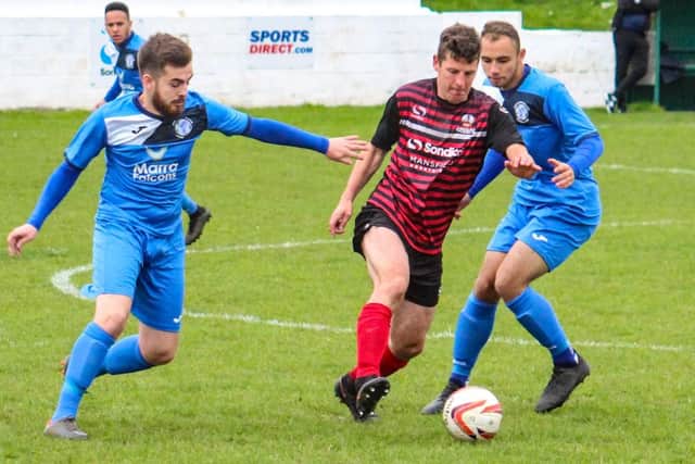 Action from Armthorpe Welfare's defeat at Shirebrook Town