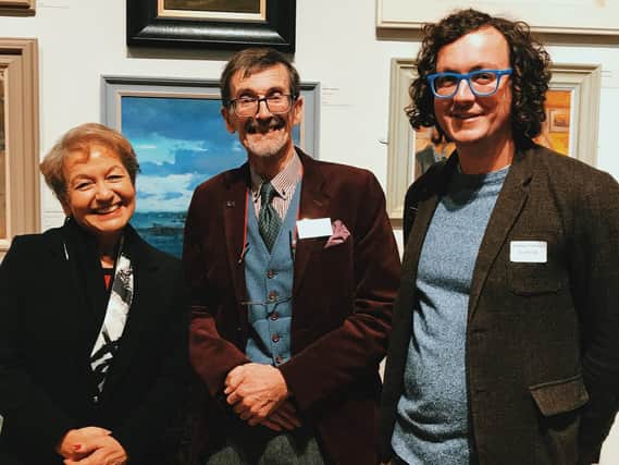 Doncaster artist Andrew Farmer, Rosie Winterton, MP, and local artist David Curtis