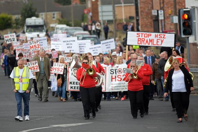 A 2016 protest against the HS2 makes its way up Flash Lane, in Bramley. HS2 campaigners from Doncaster were also in attendance.