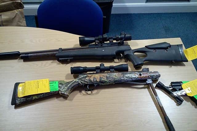 Weapons seized by South Yorkshire Police during a series of raids in Doncaster