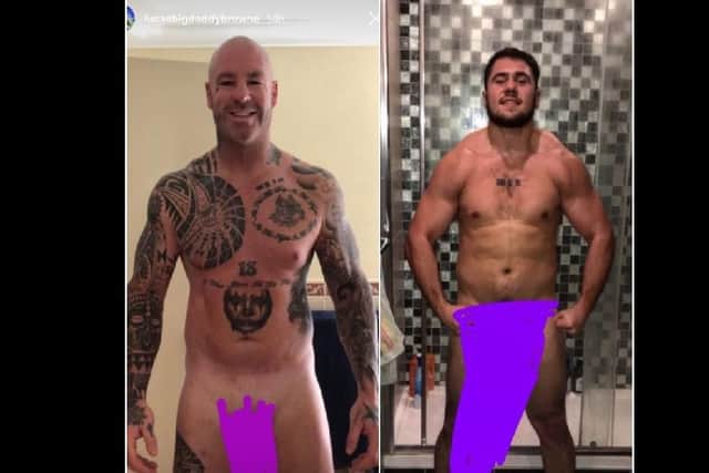 Dave Allen (right) taunts rival Lucas Browne with his 'bigger manhood' selfie. (Photos: Instagram/lucasbigdaddybrowne/whiterhino_21).