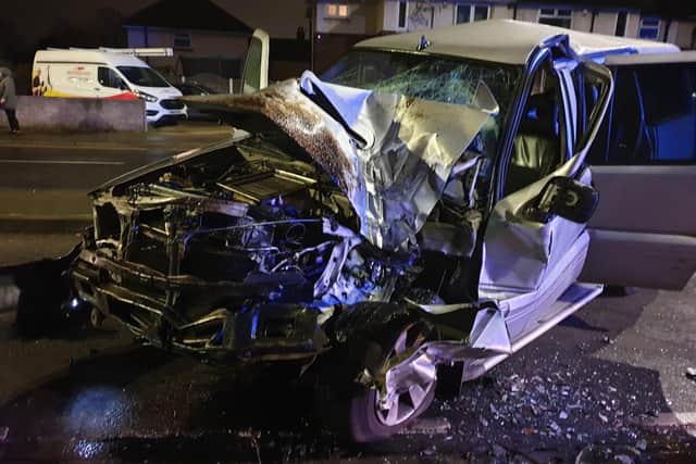 Two vehicles were destroyed in a crash in Doncaster last night